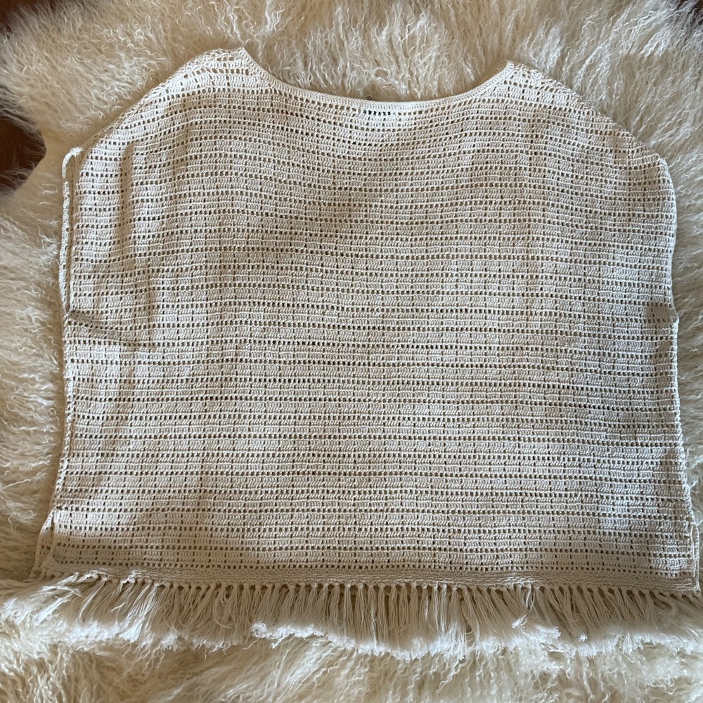 Joie cream patterned see through short sleeve oversized sweater.